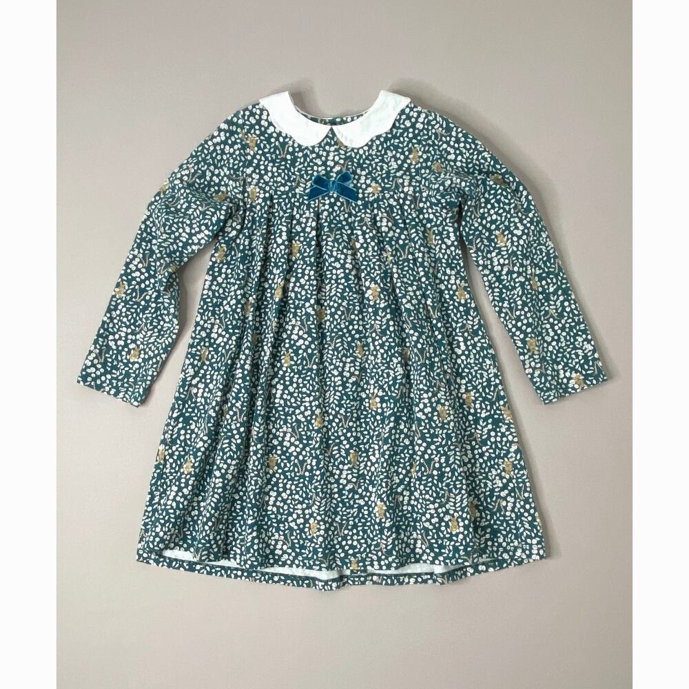 Confiture Trotters London Girls 8-9 Yrs Woodland Bunny Petal Collar Teal Dress